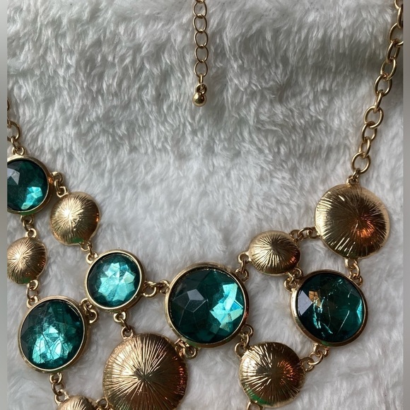 Teal & Gold Tone Bib Necklace - Picture 4 of 7
